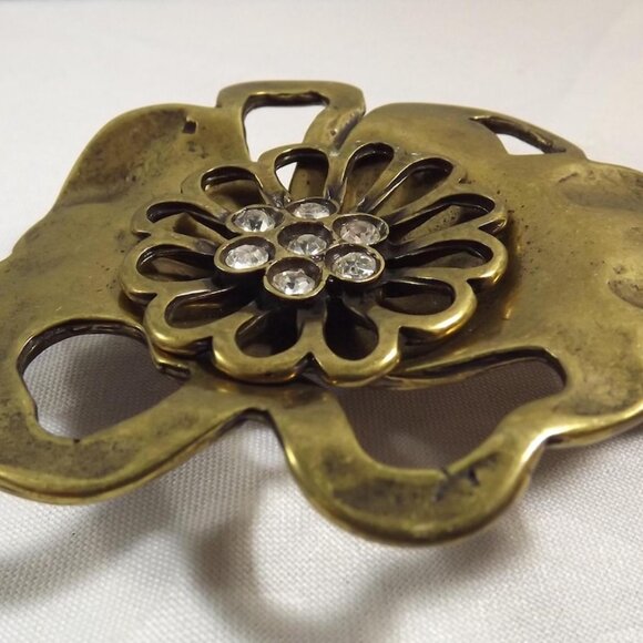 Ornate Floral Belt Buckle with Cut Outs and Rhinestones - Picture 7 of 8